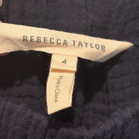 Rebecca Taylor Navy Cotton Gauze Off the Shoulder Top - size 4 - Picture 6 of 6